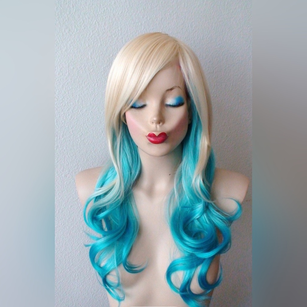 Blonde & Turquoise Ombré Wig Cosplay Costume - Picture 4 of 4